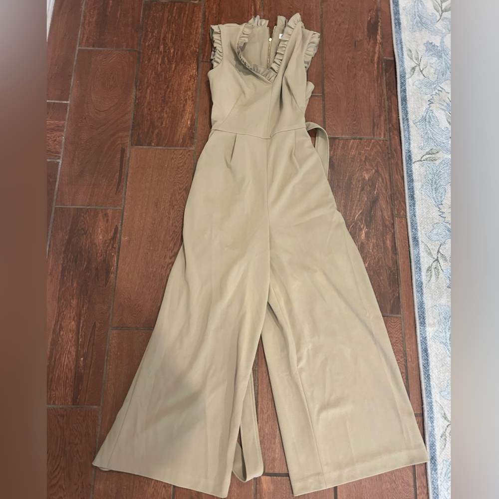 Calvin Klein size 8 stretchy wide leg tan  jumpsuit